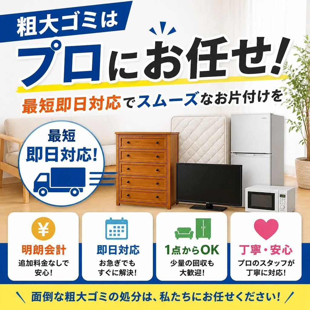 粗大ゴミはプロにお任せ！最短即日対応でスムーズなお片付けを